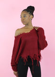 Distressing Sweater Top - Burgundy