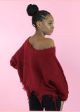 Distressing Sweater Top - Burgundy