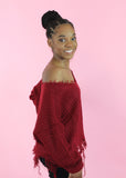 Distressing Sweater Top - Burgundy